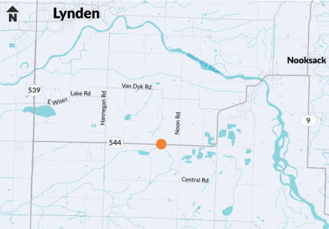 Map showing location of SR 544 Unnamed Tributary to Fourmile Creek fish passage project.