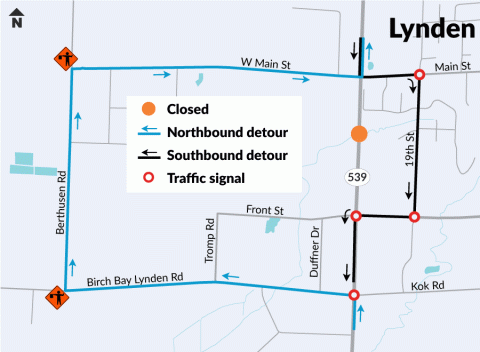 Map of the detour for the SR 539 Duffner Ditch fish passage site.