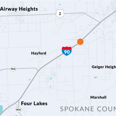 Map of I-90 running through the project location for the Geiger interchange improvements project