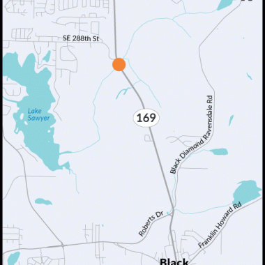 A map showing the location of the SR 169 Ravensdale Creek fish passage project.