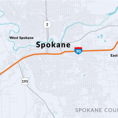 Project limits for the new ramp meters being installed on I-90 between US 2 and Sprague Avenue.