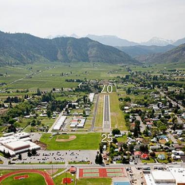 The runway at Cashmere Dryden airport, nestled in a fairly suburban area. 