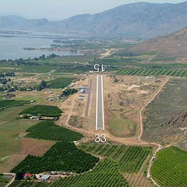 The runway at Dorothy Scott Municipal airport tucked in among fields of crops. 