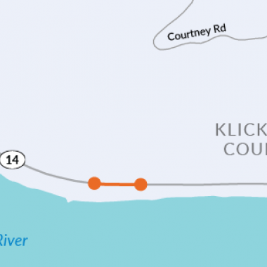 Map of SR 14 showing highlighted area where WSDOT project work will occur