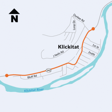 Map highlighting State Route 142 