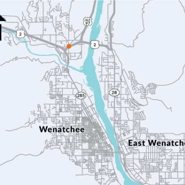 The US 2 - US 97 Easy St Roundabout is located north of Wenatchee at the intersection of US 2/97 and Easy Street