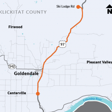 Map showing the location of the paving work along US 97 in Klickitat County