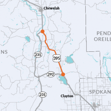 Project map location for the US 395 paving and roundabout project.