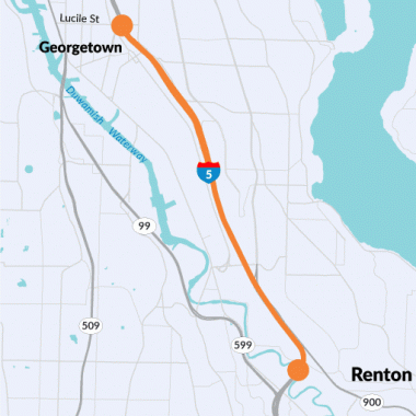 A map showing the work zone between the Duwamish River and Lucile Street.