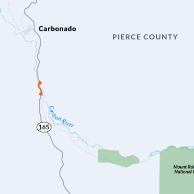 Map that shows the where the emergency repair work is on SR 165 in Pierce County.