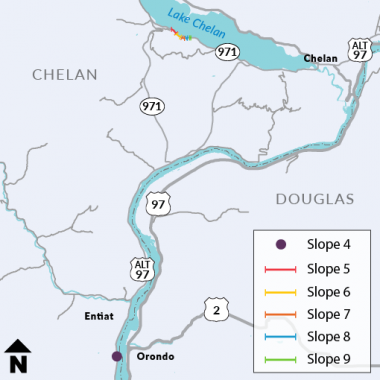 Vicinity map for the 2022 US 97A and SR 971 slope scaling project