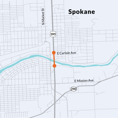 Map showing location of the North Spokane Corridor River Crossing