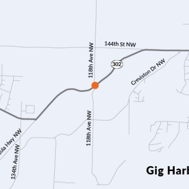 A map of the intersection of SR 302 at 118th Avenue and surrounding roads