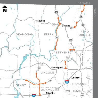 Eastern Region's 2023 chip seal project location map.