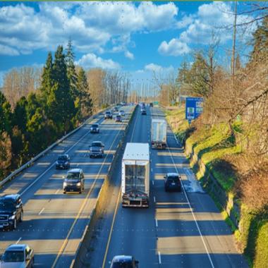 View from northbound I-5 at 4th Street in Skagit County, a section of I-5 included in the I-5 Skagit Transportation study.