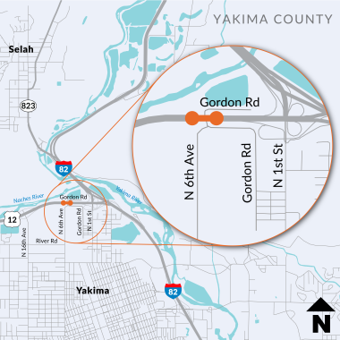 Map shows project area on US 12 between North 1st Street and 16th Avenue. 