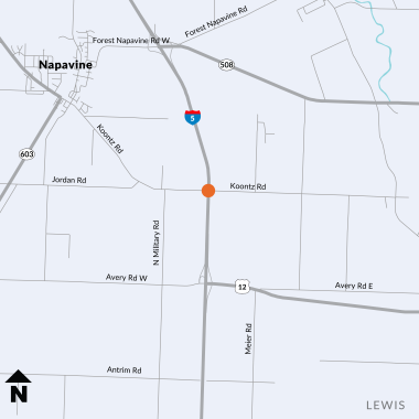 Interstate 5 - Koontz Road Overpass - Emergency Bridge Repair - Project Map 