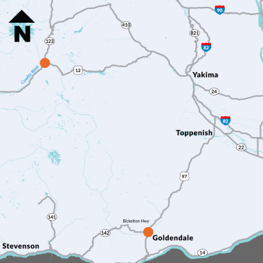 Image shows project locations for bridge deck repair and overlay work on US 12 and US 97.