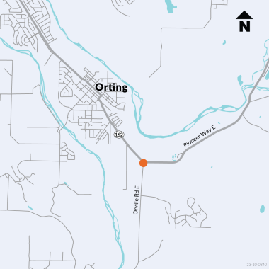 A map of the SR 162 at Orville Road intersection in Pierce County.