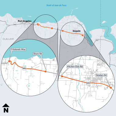 A map showing study area between Port Angeles and Squim