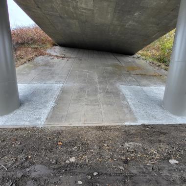 Seismically retrofitted columns supporting the Seaway Boulevard on-ramp to eastbound State Route 526 in Everett.