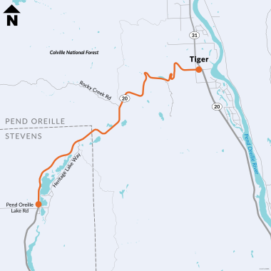 Map location for the State Route 20 paving project that extends to Tiger.