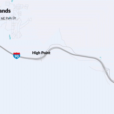 A map showing an orange dot where WSDOT will construct a wetland mitigation site inside Preston Mill Park. 