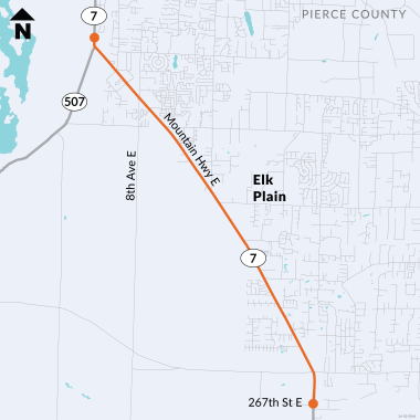 Map of SR 7 between SR 507 and 267th Street in Spanaway