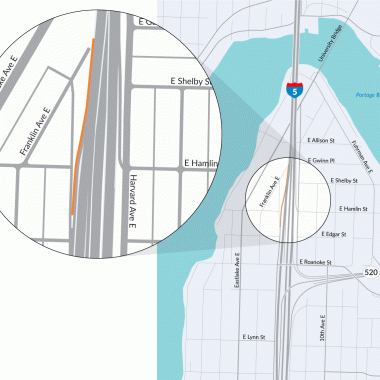 A map showing location of the new noise wall along Boylston Avenue adjacent to Interstate 5