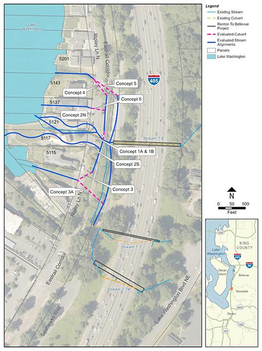 A map showing the design concepts we evaluated prior to selecting the proposed concept.