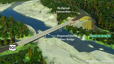 The new alignment will provide a much gentle curve with US 101 and Olympic Hot Springs Road, wider lanes and transit stops.