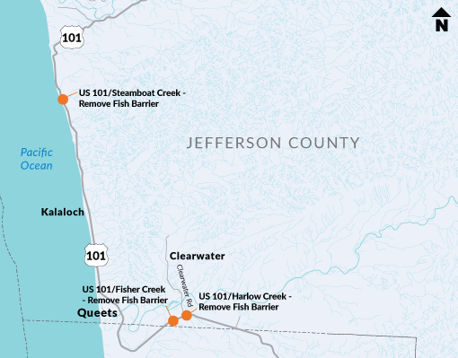 Map of all three locations being corrected as part of this project. 