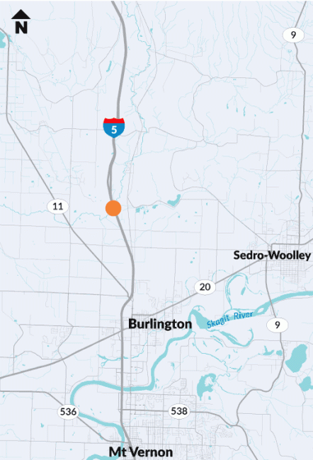 Map showing location of southbound I-5 Samish River Bridge deck overlay site. 