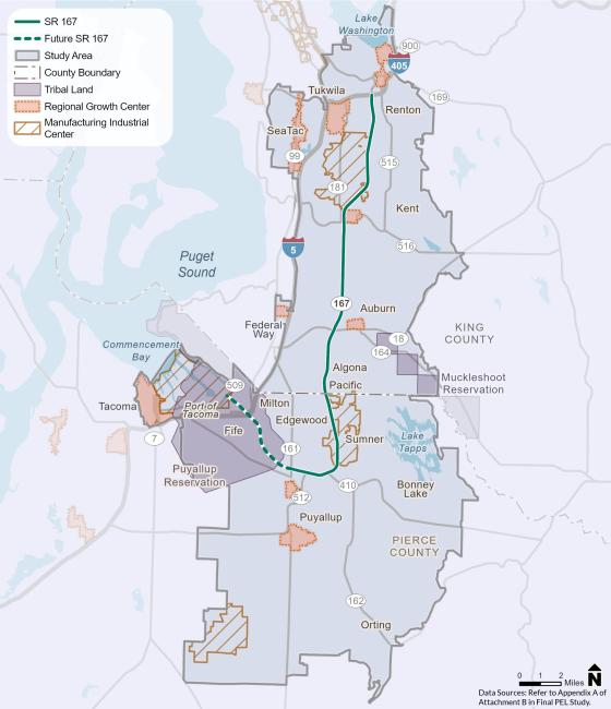 Map showing the SR 167 Master Plan study area.