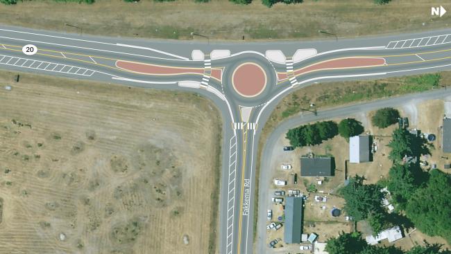 A graphic showing the concept for the roundabout on SR 20 at the West Fakkema Road intersection.